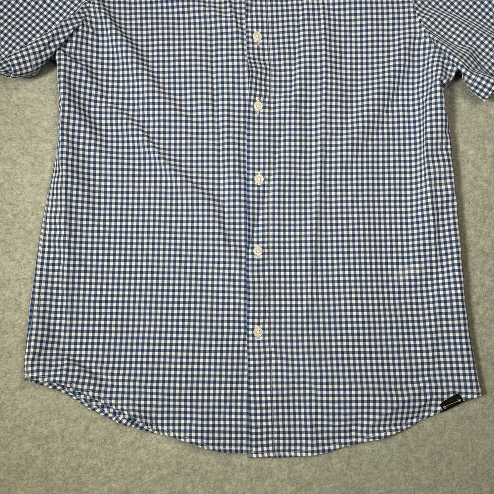 Barbell Shirt Mens Medium Blue White Gingham Short Sleeve Button Front Stretch - Picture 4 of 9